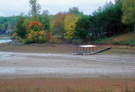 Dock sitting on dried-up river bed