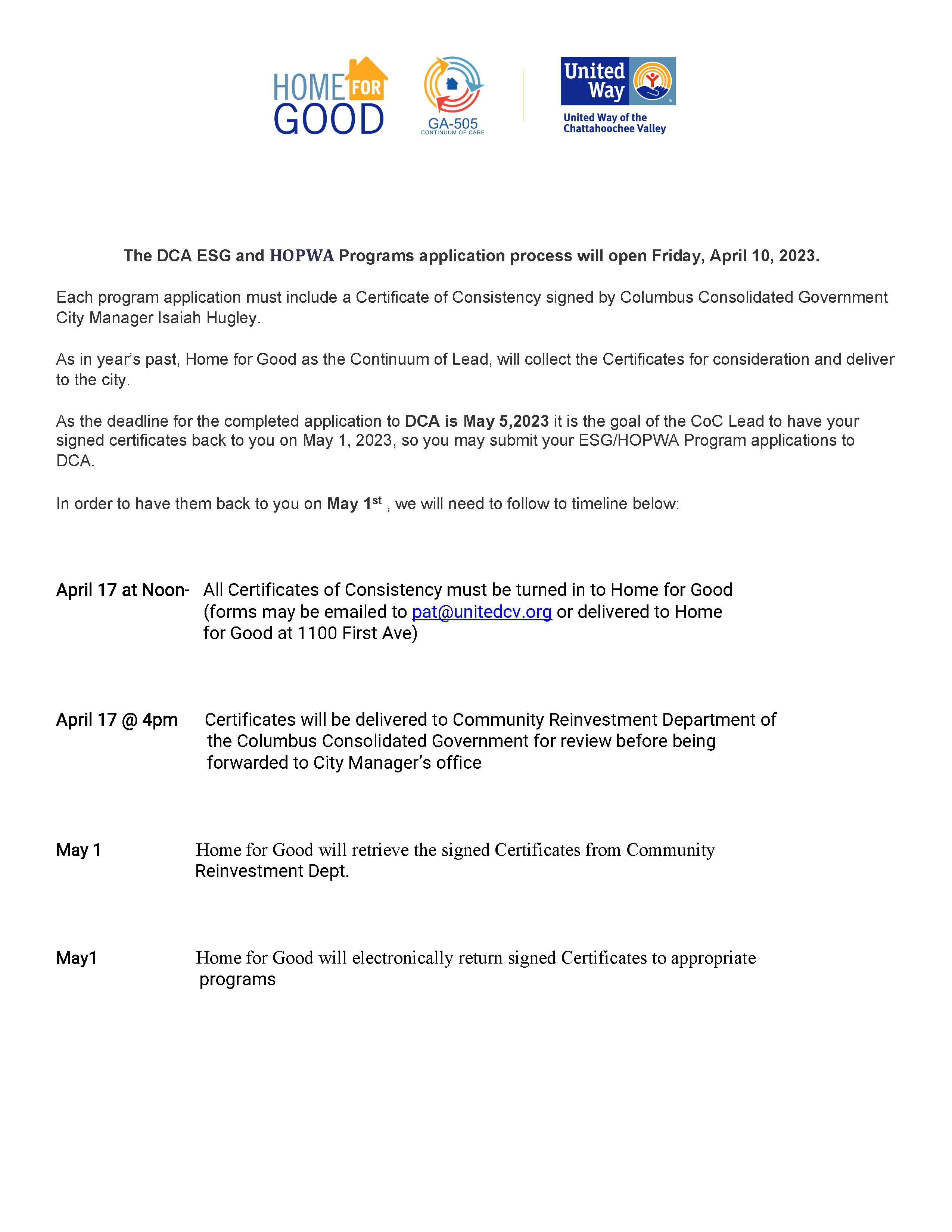 Flier for Certificate of Consistency Timeline and Process