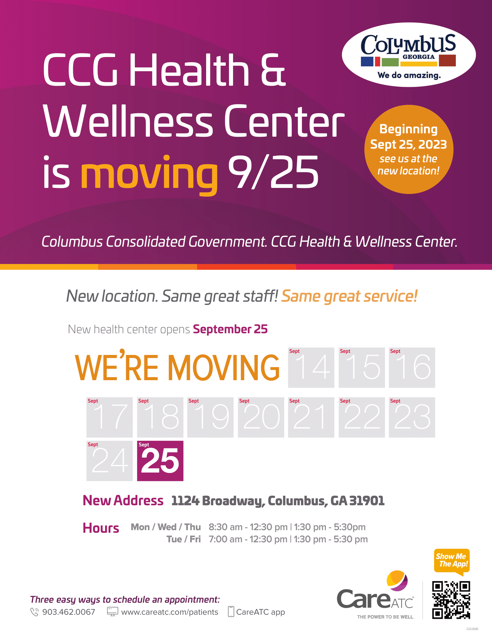 CCG Health and Wellness Center are moving 9/25. Click for more information.